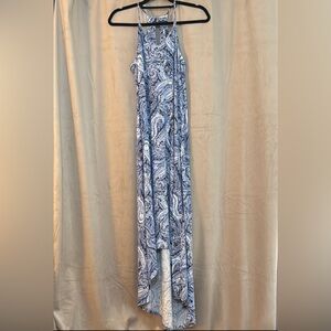 Cynthia Rowley Women’s Blue and White Halter Asymmetrical Maxi Dress Sz S Small